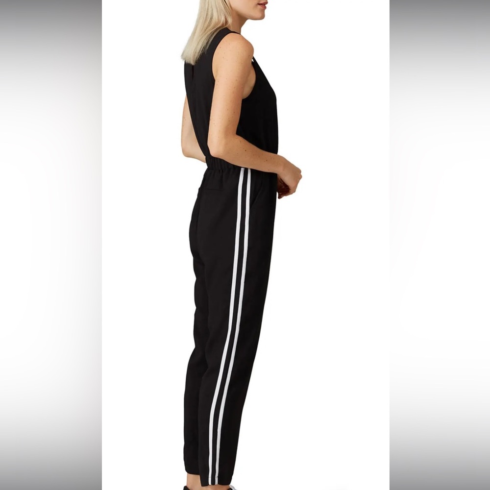 Bobeau Black Jumpsuit with White Stripes